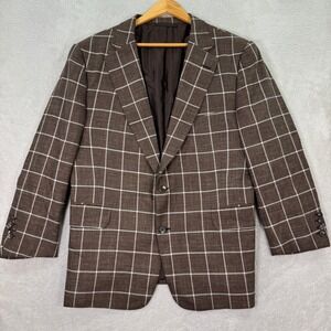 Leonard Logsdail Bespoke Mens 42S Brown Windowpane Blazer Sport Coat Custom Fit